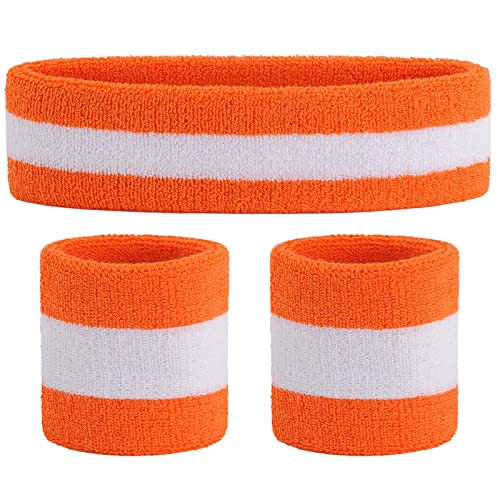 Image of ONUPGO Sweatband Set Sports Headband Wristband Set Sweatbands Terry Cloth Wristband Wrist Sweatband Headbands Moisture Wicking Sweat Absorbing Head Band