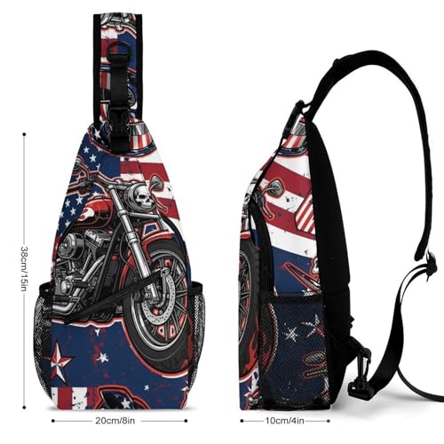Fashion Dress Decor Sling Backpack Shoulder Bag, Day Pack, Chest Shoulder Bag For Travel Shopping Dirt Bike American Flag Motocross Motorcycle2