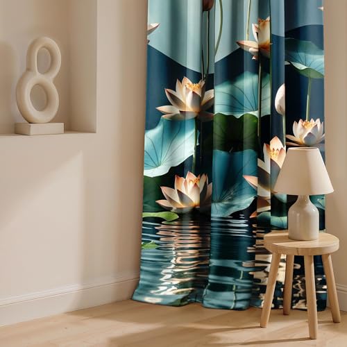 Image of Ultimate Trends Room Darkening Digital Printed 3D Prints Curtain 65-70% Opacity,Diamond Eyelets, Tie Back, Floral Decorated, 9 FEET Pack of 1,Teal Blue