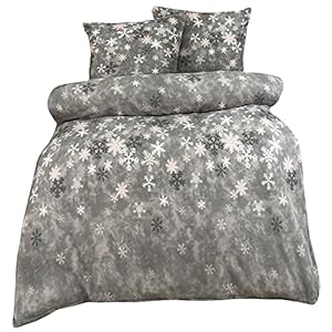 Leonado Vicenti – 4tlg. Warme Winter Bettwäsche 135×200 cm Kristall Grau Fleece gestreift modern Schlafzimmer Garnitur Set Bezug Decke