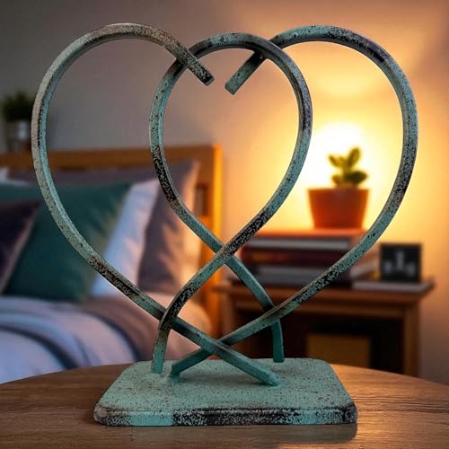 Escultura Abstracta Corazón Doble en Metal Rústico miniatura 5