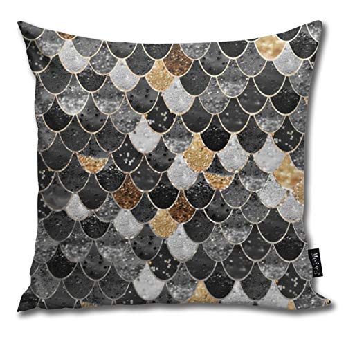Sotyi-ltd - Funda de cojín para Dormitorio, Sala de Estar, Decorativa, 45,7 x 45,7 cm, diseño de Sirena, Color Negro y Dorado