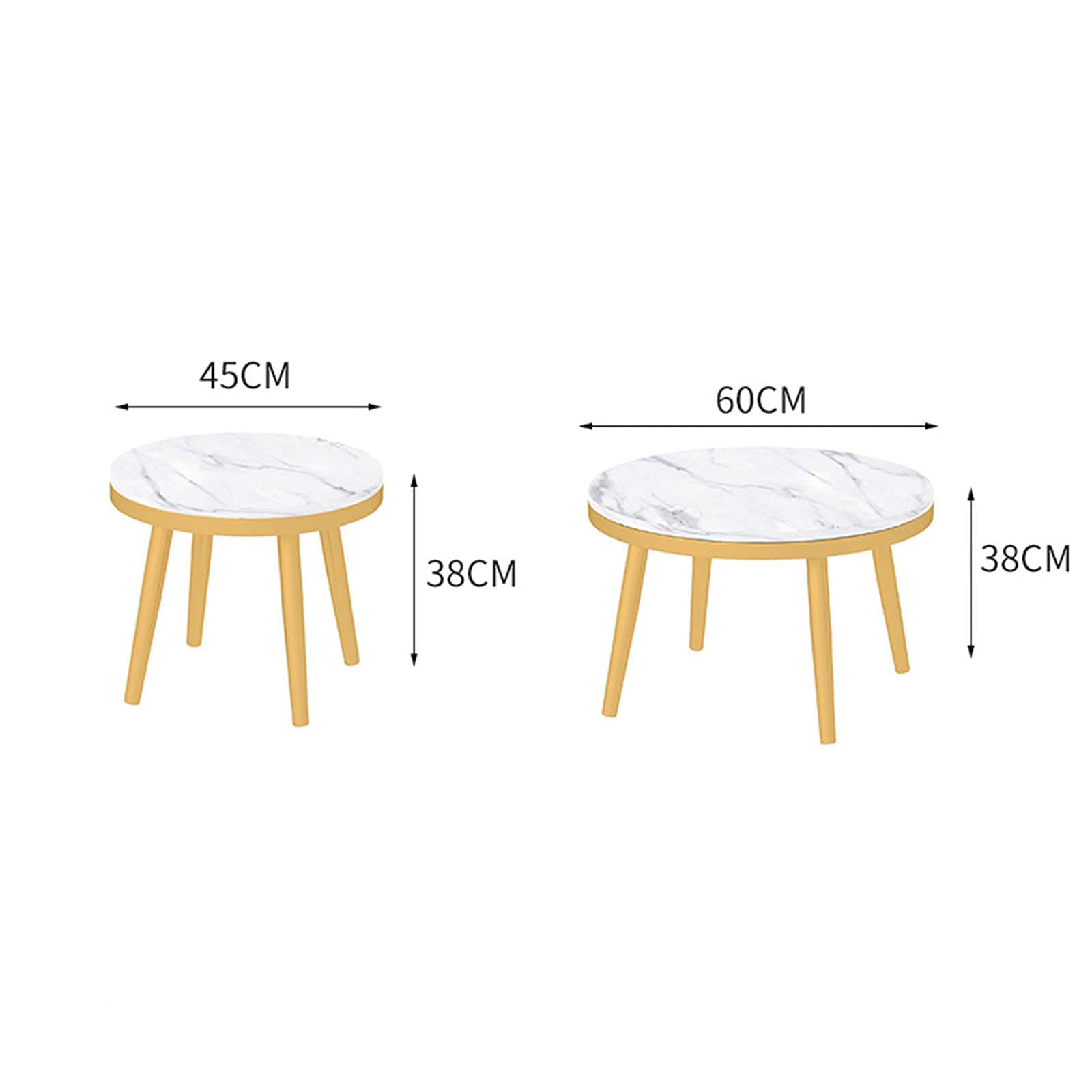 Marmor-Rundtisch, moderner Akzent-Couchtisch, Wohnzimmer-Ausstellungstisch, Sofa-Seiten-Ausstellungstisch, Eckregal, Schlafzimmer-Nachttisch – weiße Tischplatte, weiß, 60 x 60 x 38 cm, hergestellt in