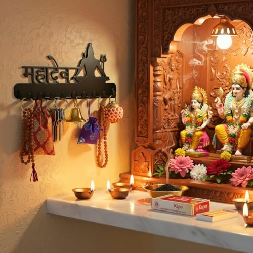 Image of Ventuos Metal Wall Mounted Key Holder with 6 Hooks, Mahadev Design, Key Organizer for Home Office Bedroom Entryway