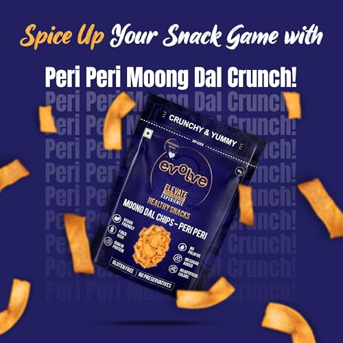 Image of Evolve Moong Dal Chips Healthy Snack for Adults | No Palm Oil, Gluten-Free & Preservative-Free, No Artificial Color or Sugar | Wholesome & Crunchy Snack | Peri Peri Flavor - 50g