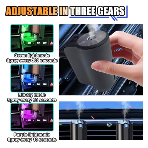 Image of Smart Car Air Freshener Diffuser, Car Air Aroma Diffuser with Three Adjustable Intensity Levels, Rechargeable Intelligent Auto Aroma Diffusers with 3Pcs Empty Bottle (No Essential Oil)