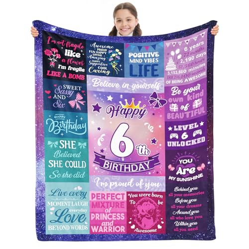 INXENG 6 Year Old Girl Birthday Gift, Birthday Gifts for 6 Year Old Girl, Happy 6th Birthday Girls Blanket 50x40 Inch, 6th Birthday Decorations for Girls