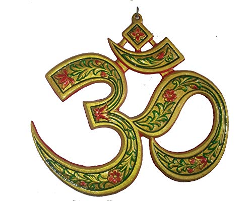 BRK HANDICRAFT Om Wall Decor Hanging Large Decal Metal Painted Spiritual Om Sign Symbol Wall Art Sculpture Pooja Room Decoration Large (16X17 Inches)