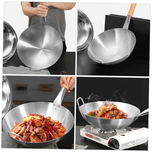 Wok de acero inoxidable con mango de madera miniatura 7