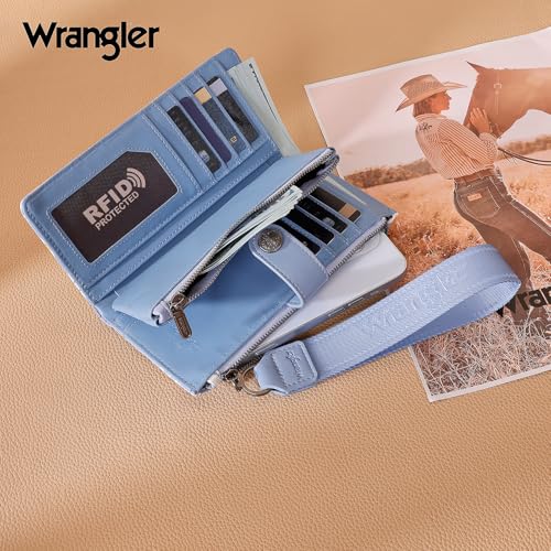 Image of Montana West X Wrangler Large Bifold Wristlet Wallet for Women, Rfid Blocking Clutch Purse with Zipper & Coin Pocket and ID Window