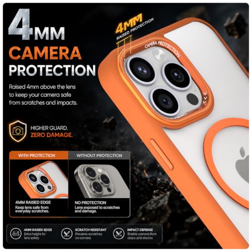 Image of Pikkme Back Cover for iPhone 15 Pro Max | Shockproof | Mag-Safe Compatible | Hard Transparent Back | Premium Raised Camera Protection | Bumper Case (Orange Mag-Safe)