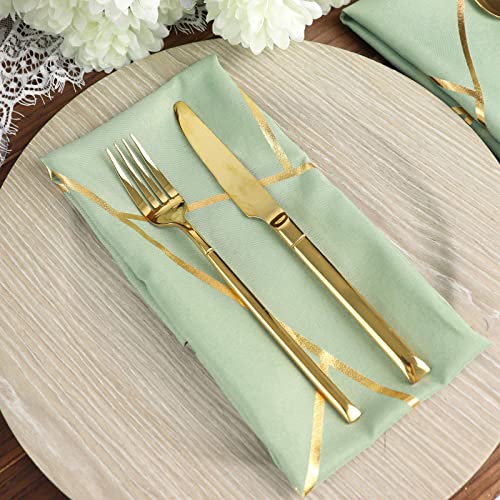 Efavormart 5 Pack | 20"X20" Modern Sage Green Polyester Linen Dinner Napkins With Gold Foil Geometric Pattern #TOP2