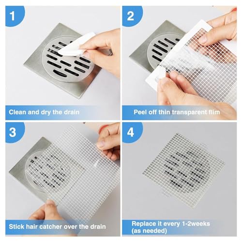 Adhesivos desechables para tapones de drenaje, malla adhesiva para evitar obstrucciones en desagües de bañera, ducha y fregadero, paquete de 50 piezas, fibra de vidrio miniatura 5