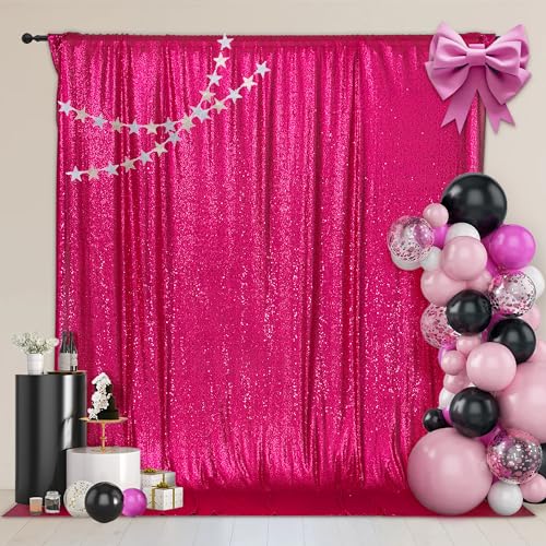 PartyDelight Sequin Backdrop Hot Pink 6Ft x 8Ft Photograph Backdrop Wedding Curtain Special Events