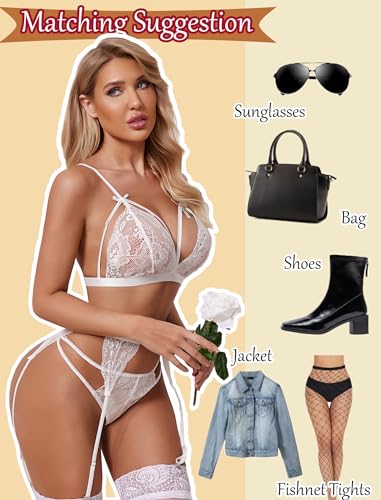Image of Avidlove Women Lingerie Set Lace Teddy Strap Babydoll Bodysuit with Garter Belts