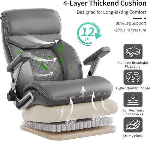 Image of Big and Tall Office Chair with 5D Arms, 600lbs Heavy Duty Desk Chair with Adjustable Lumbar Support, PU Leather High Back Ergonomic Executive Computer Chair with 3'' Silent Casters