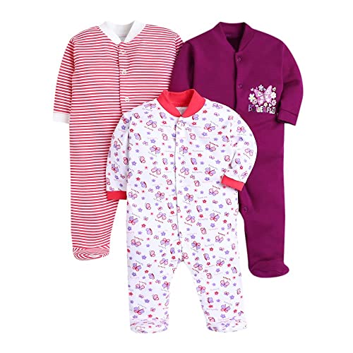 Image of DADDY - G 100% Cotton Baby Rompers Pack of 3 | Newborn Baby Sleepsuit | Full Sleeve Jumpsuit | Baby Night Suit | Infant Bodysuit for Boys & Girls | Soft Breathable Clothing
