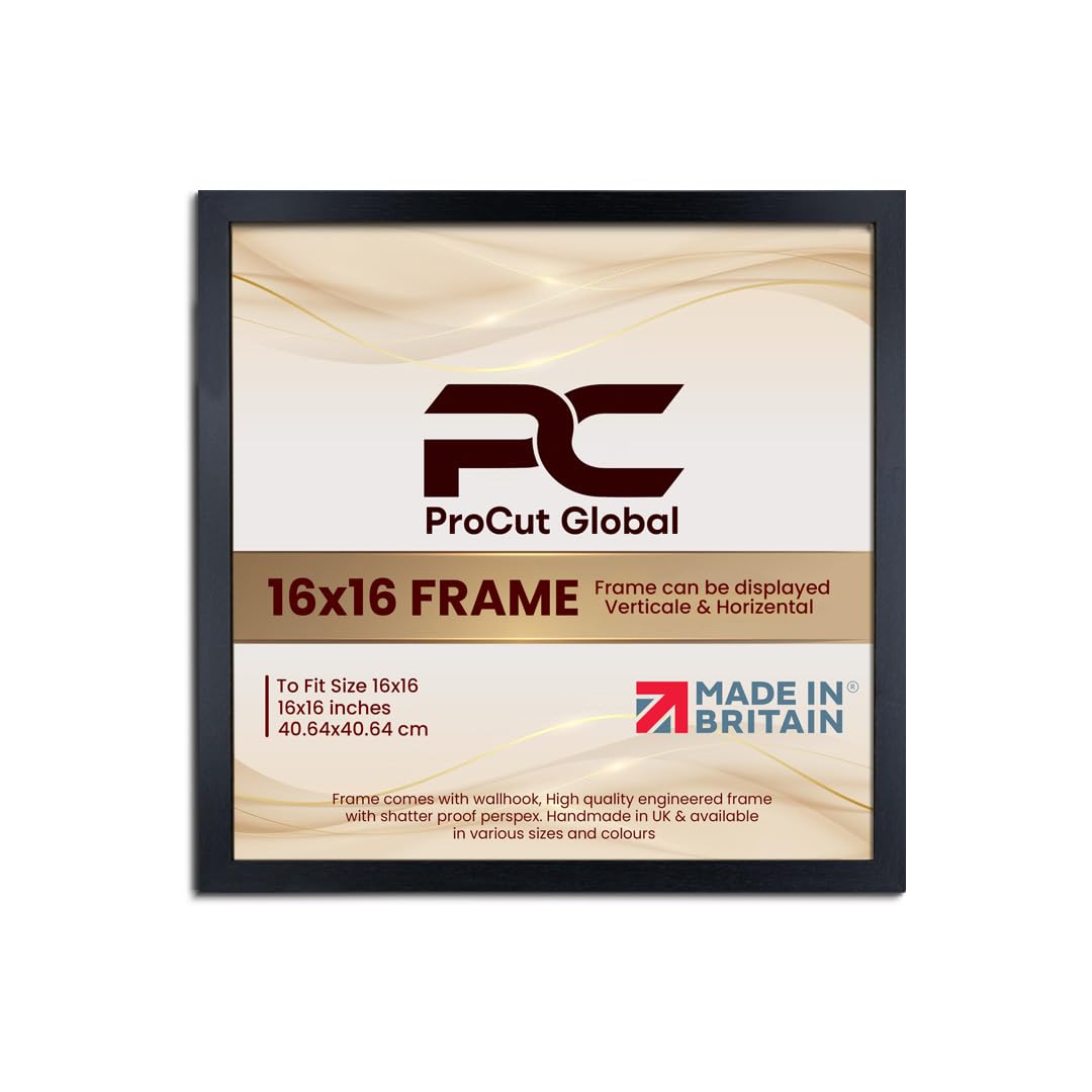 Procut Global 16X16 Black Picture Frames - Modern Wooden Photo Frame with Shatterproof Perspex for Wall or Tabletop - Perfect for Posters, Certificates, Prints - Sizes & Colors Available