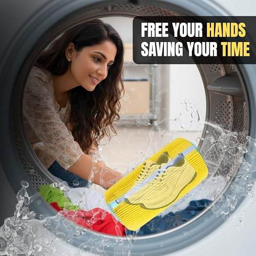 Image of Shoe Washing Machine Bag, Shoe Laundry Bag for Washing Machine, Reusable with Durable & Invisible Zipper Shoe Cleaning Bag for All Types of Shoes(Yellow)