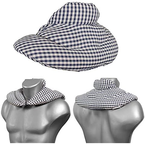 Neck Pillow Blue/White Organic - Hot Cherry Pit Pillow - Heating Pad and Cooling Bag - Cherry Stone - Microwavable Cover