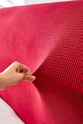 Image of HOMETHREADS Stretchable Lycra /Velvet Headboard Cover | Soft, Dust-Proof & Wrinkle-Resistant Bed Back Protector | Fits Leather, Wooden & Fabric Bedsides | for 6ft to 6.5ft Beds | (Red, 172x65cm)