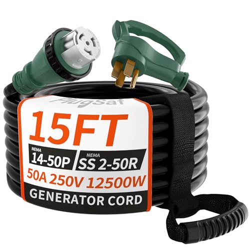 PlugSaf 50 Amp Generator Cord, 15FT 50 Amp RV Extension Cord with Twist Lock,...