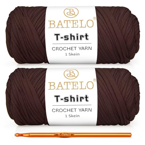 Image of 2 Pack T-Shirt Yarn for Beginner Crochet Bags /Basket /Coaster, Thick Elastic Yarn 400g /144yds Polyester Fabric (Coffee)