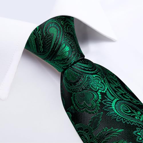 Image of DiBanGu Paisley Ties for Men Silk Necktie and Pocket Square Cufflinks Tie Clip Set Woven Classic Mens Tie for Wedding Party