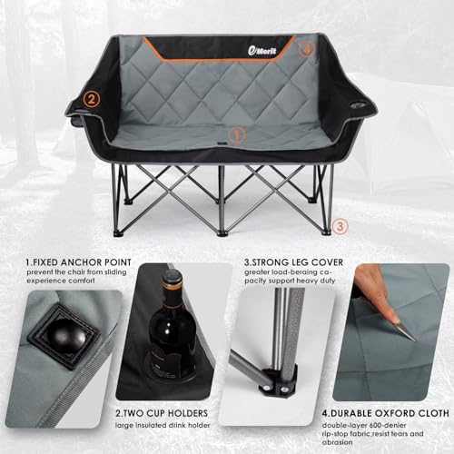 EMERIT Oversized Double Duo Camping Chair Folding Camping Loveseat 2 Person Camping Couch Heavy Duty Lawn Chairs for Outside with Padded Seats & Armrests の商品画像 2