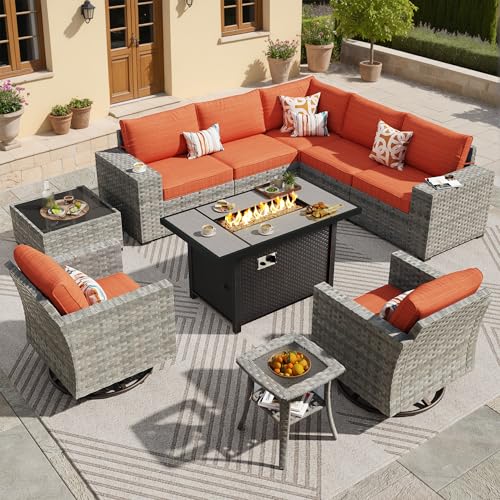 ovios 10 Pieces Patio Furniture Set, Outdoor Wicker Sectional Sofa