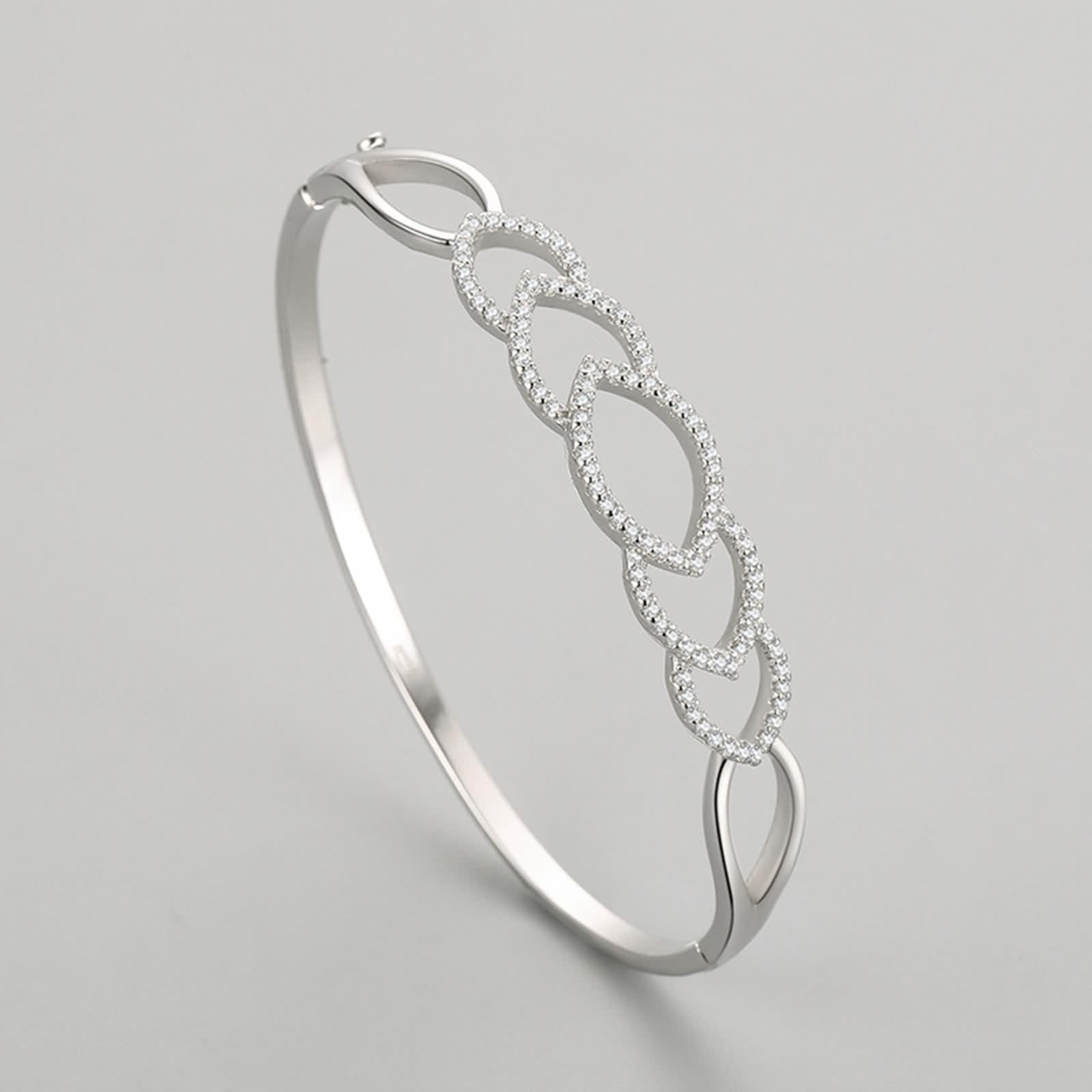 Bracciale da donna in argento 925, bracciali da donna con zirconi, forma rotonda in argento