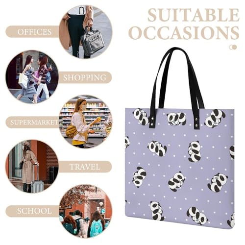Sac à main panda à pois blancs grand tote bag au design graphique original de 39x39cm