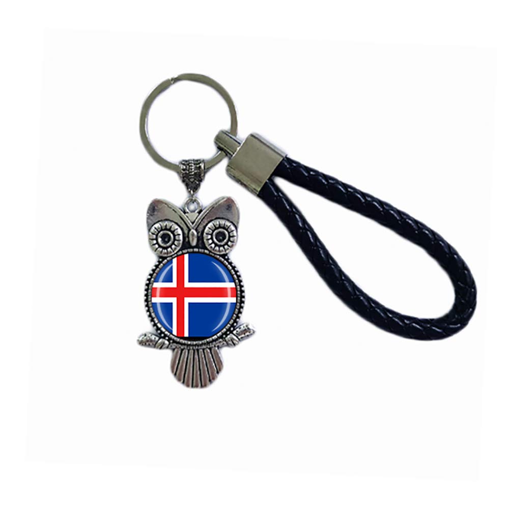 Wedarego Men's Iceland Flag Owl-Shaped Glass Crystal Keychain Keyring Souvenir Decoration Wo Pendant Accessories Gift