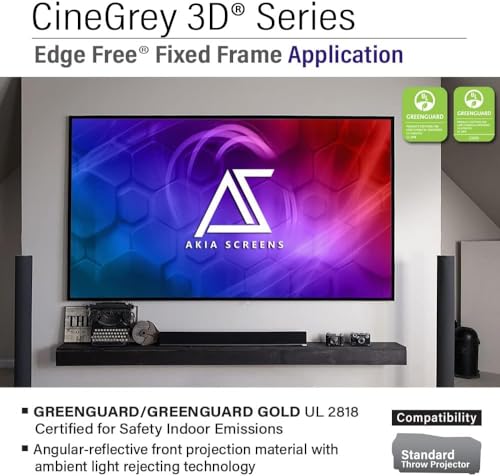 Image of Akia Screens 103 inch CLR ALR Projector Screen 16:9 CineGrey 3D - 4K /8K Compatible - High Contrast Ambient Light Rejecting Edge Free Fixed Frame Indoor Screen for Standard Throw Projectors AK-NB103DH3