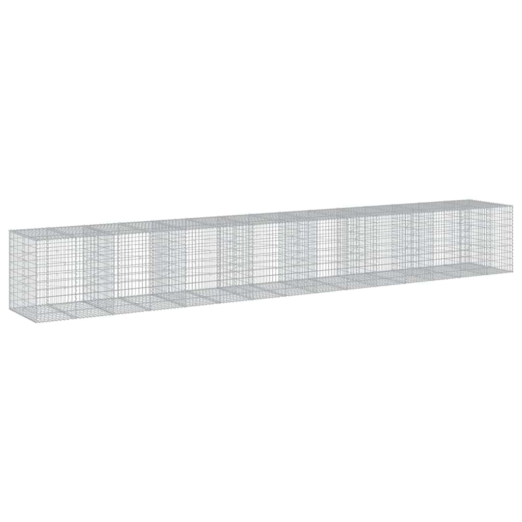 Kosz gabionowy z pokrywką 750x100x100 cm Żelazo ocynkowane | Montaż bez narzędzi, w zestawie haczyki dystansowe, do ściany nośnej lub dekoracji ogrodu