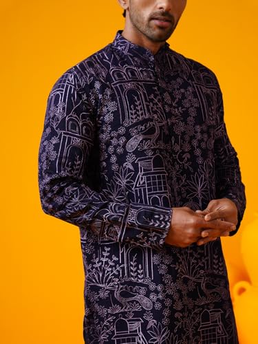 Image of SOJANYA (Since 1958 Men's Cotton Silk Kantha Thread Embroidered Kurta with White Pyjama