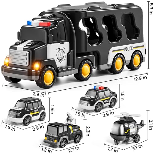 Image of JUKUDAHU Police Truck Toy for Boys 4-8 Years Old - Carrier Vehicle Toy Set