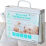 Organic all natural Jacquard & Quilted TENCEL crib mattress pad 100 % waterproof breathable hypoallergenic fitted & washable 52x28x9in. soft padded for baby toddler cover topper protector