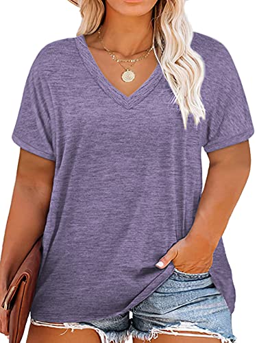 Image of DOLNINE Plus-Size Tops for Women Casual Short Sleeve Color Block T-Shirts | Basic Going Out Tees, Summer Trendy Loose Fit Tunics