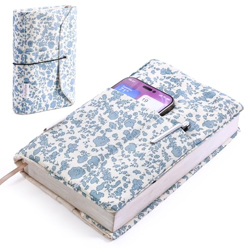 Aplufine Adjustable Fabric Book Cover with Elastic Band Washable Reusable Book Sleeve for Hardcover Books Textbooks Novels & Journals Book Protector with Pocket & Bookmark Book Gift