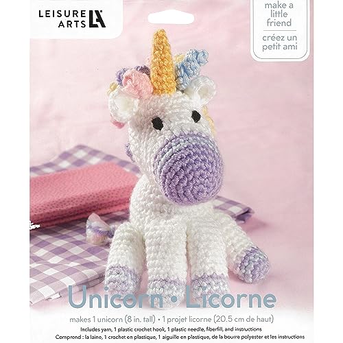 Image of LEISURE ARTS Little Crochet Friend Animals Crochet Kit, Unicorn, 8 inch, Complete Kit, Learn to Animal Starter Kit for All Ages, Includes Instructions, DIY Amigurumi Kits