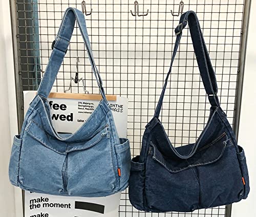 Canvas Hobo Bags For Women Denim Tote Bags Travel Shopper Shoulder Crossbody Bags Large Capacity Handbags #TOP4