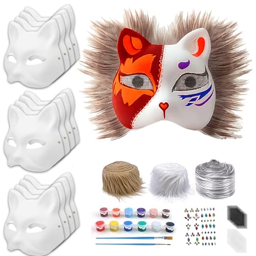 KEKECHAORAN 12 Máscaras de gato para pintar, DIY máscaras não pintadas para Halloween, Carnaval, festas, cosplay, terianas (FIG-A12)