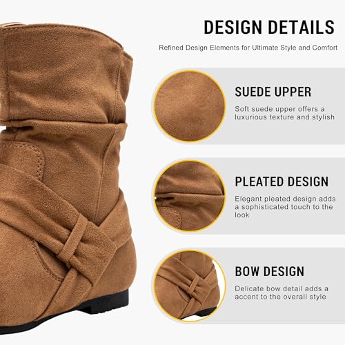 Image of Vepose Women's Slouch Ankle Boots, Flat Low Heel Side Zip Booties 939A