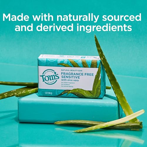 Image of Tom's of Maine Natural Beauty Bar Soap For Women and Men, Fragrance Free, Sensitive Skin, 5 oz Bar (Pack of 6)