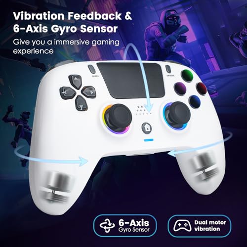 DoJoZone Wireless Controller Compatible with PS4/Pro/Slim, Bluetooth Gamepad with RGB Light, Hall Effect Trigger, 3.5 mm Headphone Jack, Programmable, Vibration, 6-Axis Sensor, White - Image 5