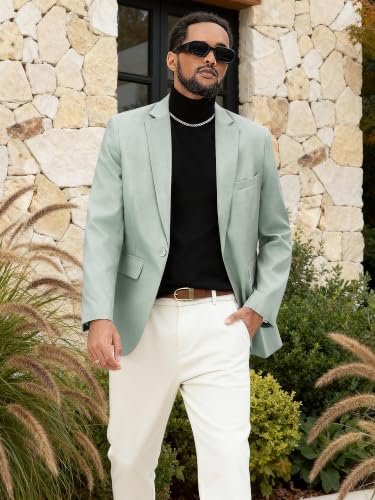 Image of MAGE MALE Men's One Button Suit Jacket Elegant Solid Color Blazers Slim Fit Lightweight Sport Coats Blazer