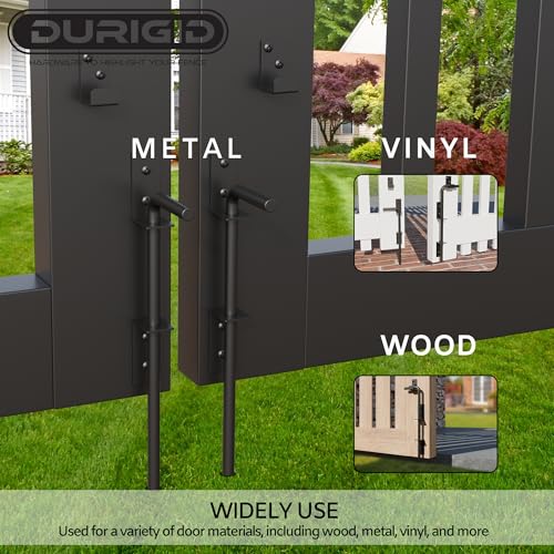 Image of 12 Inch Gate Cane Bolt Gate Ground Drop Rod, Heavy Duty Drop Rod Gate Latch for Wooden Vinyl Fence, Black Finished Cane Bolts for Gates, 1 Pack