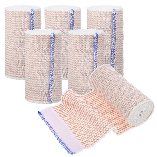 Healeved 6 Rolls Striped Elastic Bandage Elastic Bandage Wrap Elastic Cohesives Bandage Legs Elastic Bandage Wounds Bandage Medicals Bandage Wrap Tattoo Grip Tape Ace Bandage Polyester