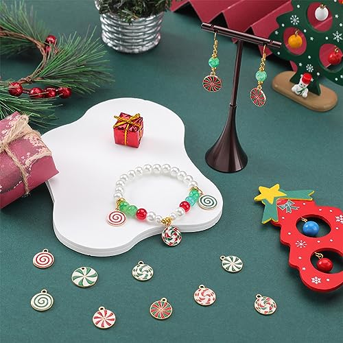 SUNNYCLUE 1 Box 40Pcs 10 Styles Candies Charms Christmas Candy Charms Bulk Flatback Round Holiday Charm Alloy Enamel Dangle Red Gold Plated Charm for jewellery Making Charms DIY Necklace Earring Adult - Image 4
